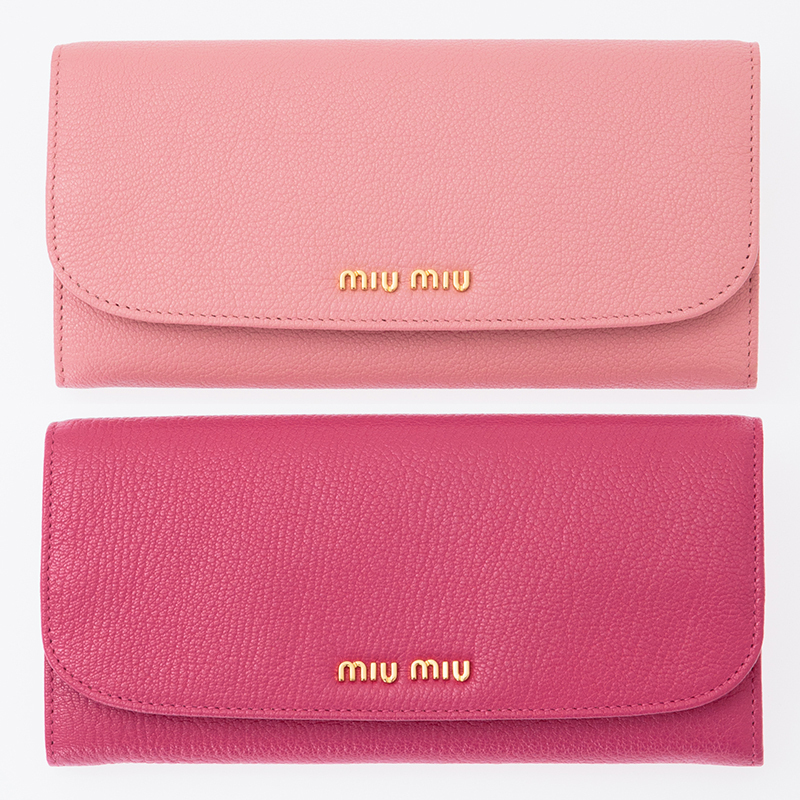 国内発送  MiuMiu スーパーコピー スナップボタン長財布 5MH109 MADRAS ピンク